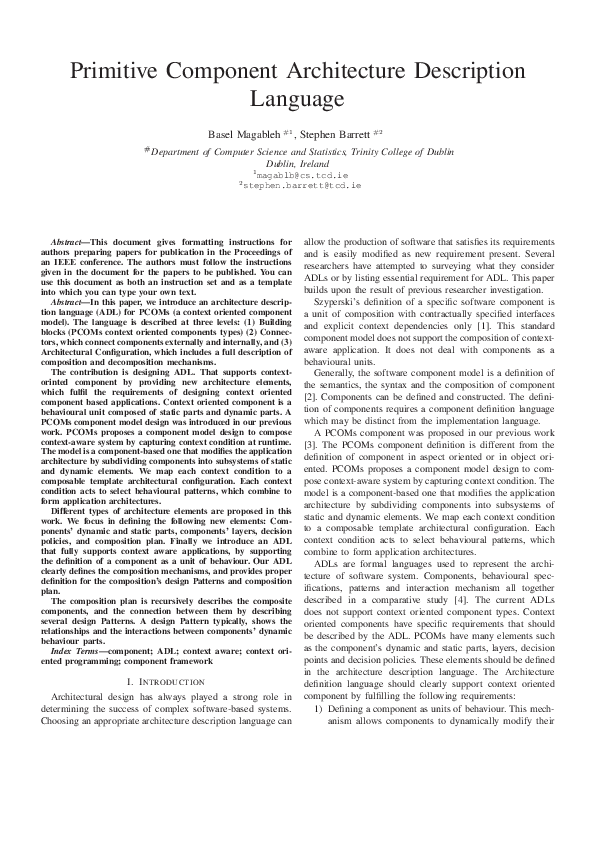 (PDF) Primitive Component Architecture Description Basel Magableh