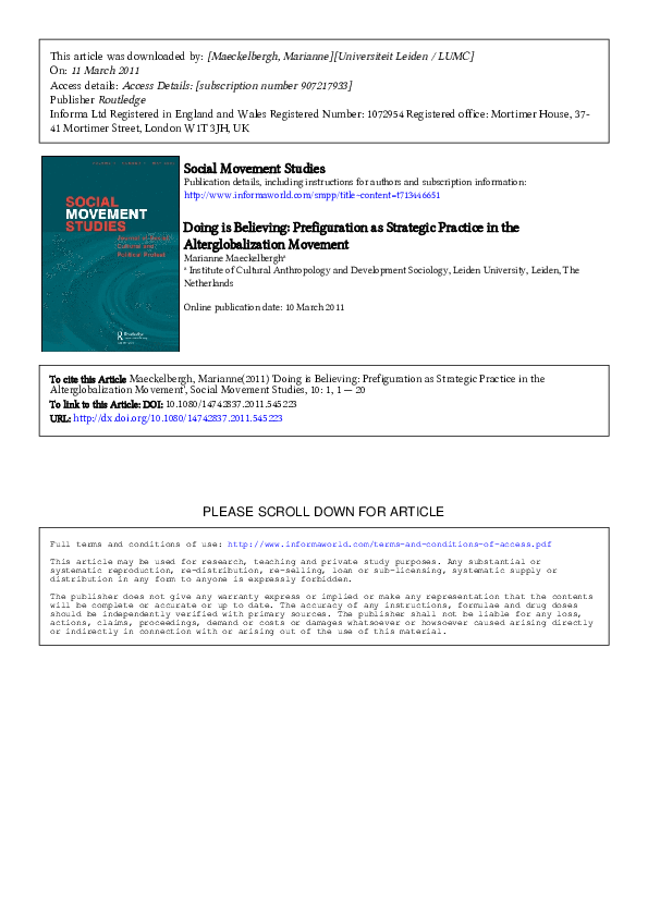 (PDF) Maeckelbergh, M. 2011. “Doing is Believing: Prefiguration as ...