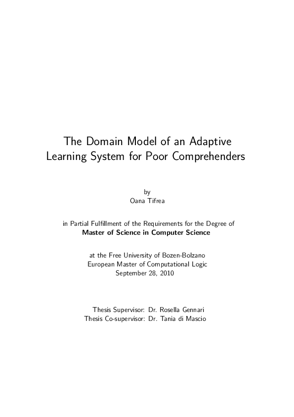 (PDF) The Domain Model of an Adaptive Learning System for Poor ...