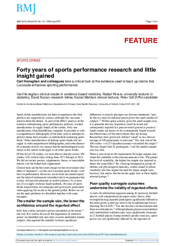 (PDF) Forty years of sports performance research and little insight gained