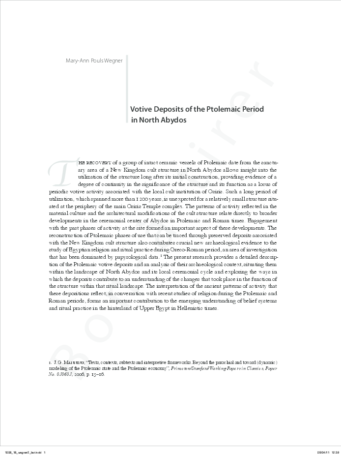 Votive Deposits of the Ptolemaic Period from North Abydos MaryAnn