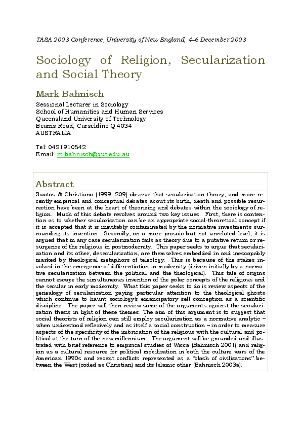 Sociology essays on religion