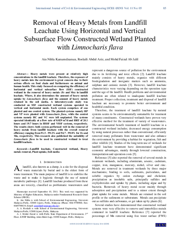 (PDF) Removal of Heavy Metals from Landfill Leachate Using Horizontal ...