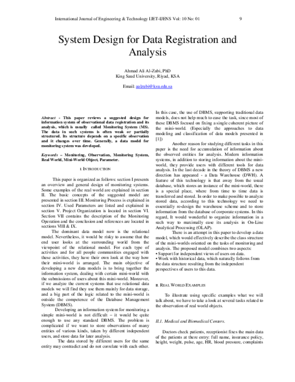 (PDF) System Design for Data Registration and Analysis