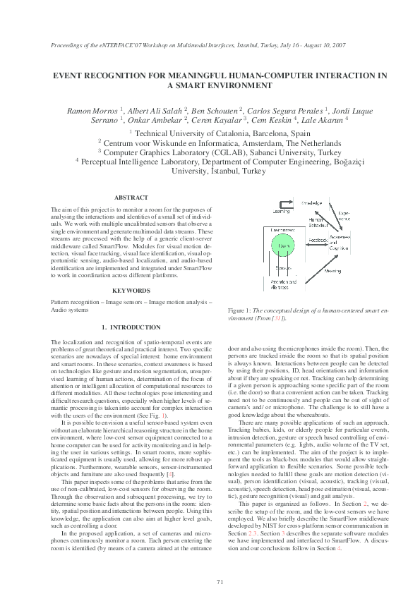 (PDF) Event recognition for meaningful humancomputer interaction in a ...