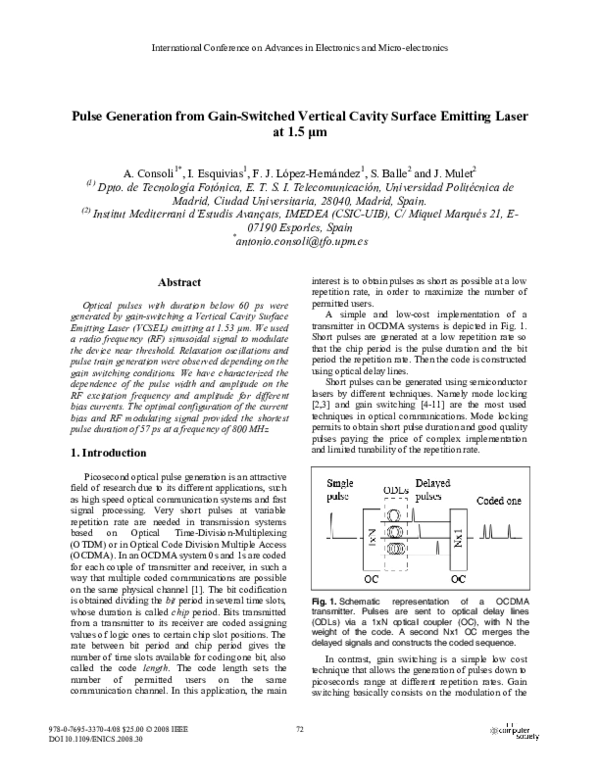 (PDF) Pulse Generation from Gain-Switched Vertical Cavity Surface ...