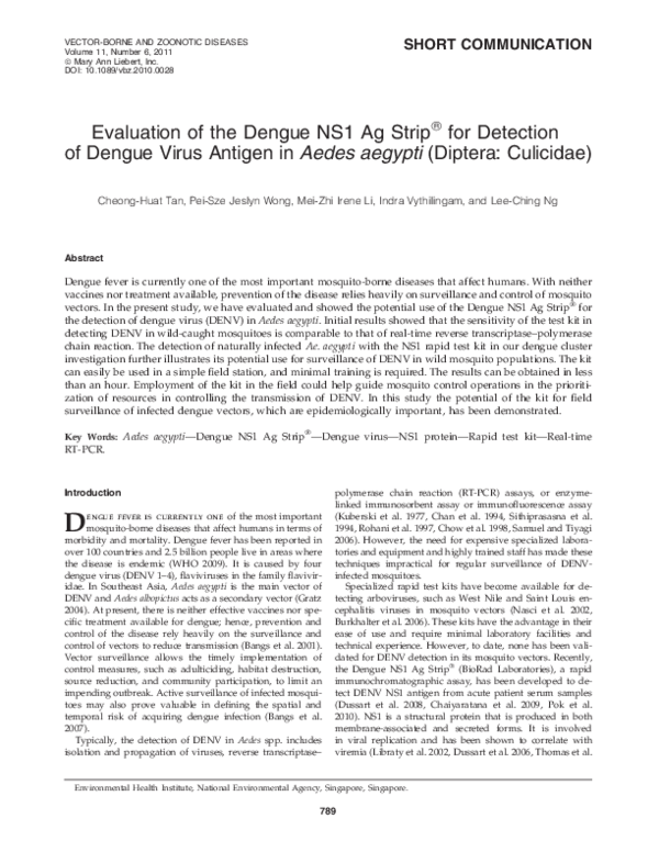 (PDF) Evaluation of the Dengue NS1 Ag Strip® for Detection of Dengue ...