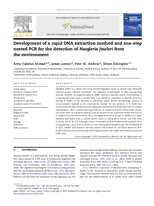 (PDF) Development of a rapid DNA extraction method and one-step nested ...