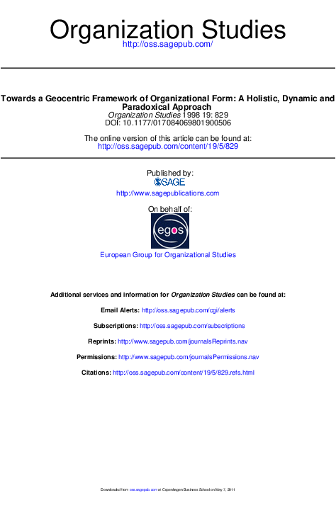 (PDF) Toward a Geocentric Framework of Organizational Form: A Holistic ...