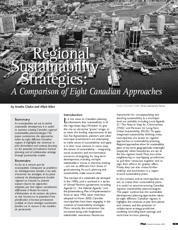 (PDF) Regional Sustainability Strategies: A Comparison of Eight ...