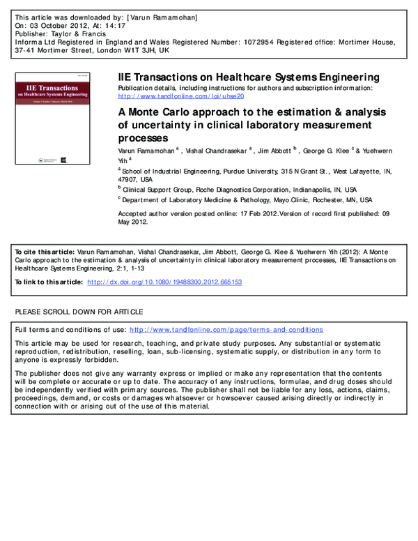 (PDF) A Monte Carlo approach to the estimation & analysis of ...