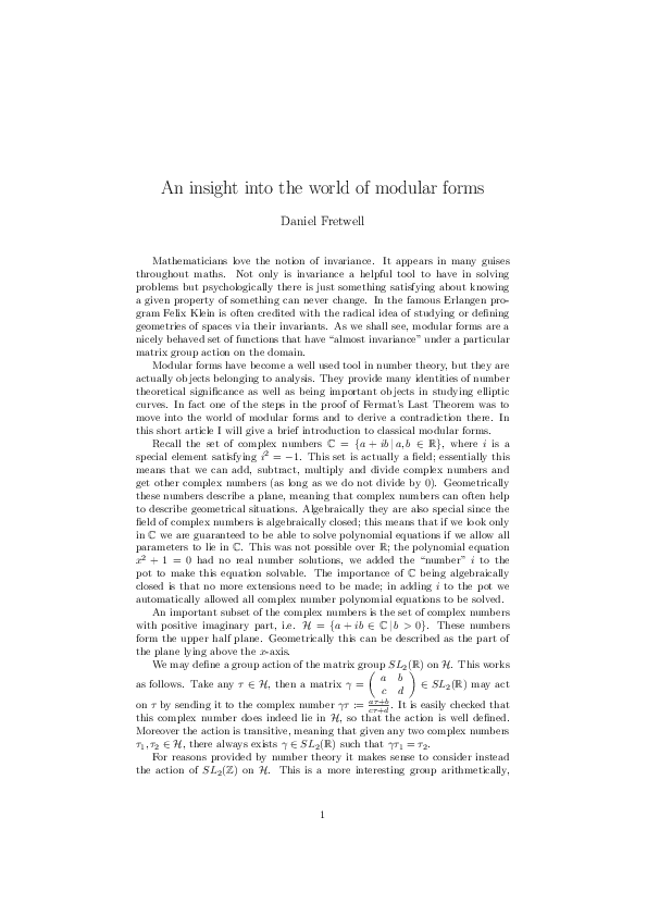 (PDF) An insight into the world of modular forms