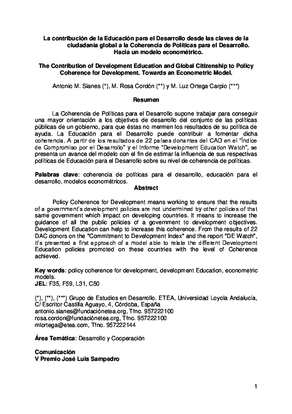 (PDF) La contribución de la Educación para el Desarrollo desde las ...