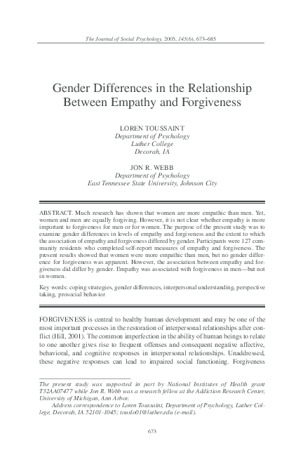 (PDF) Gender Differences In the Relationship Between Empathy and ...