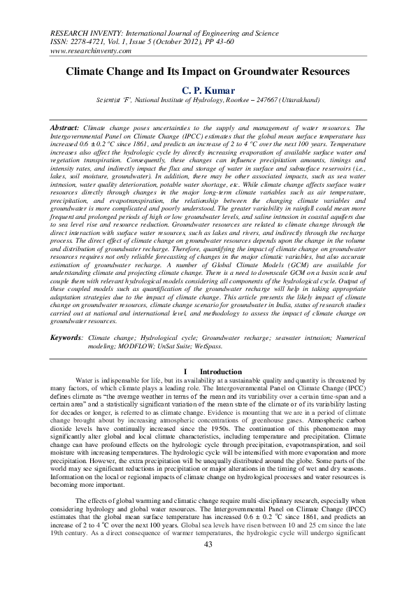 (PDF) Climate Change and Its Impact on Groundwater Resources