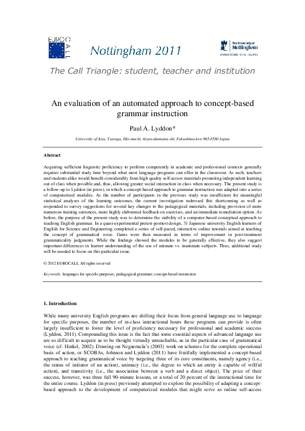 (PDF) An Evaluation of an Automated Approach to Concept-Based Grammar ...