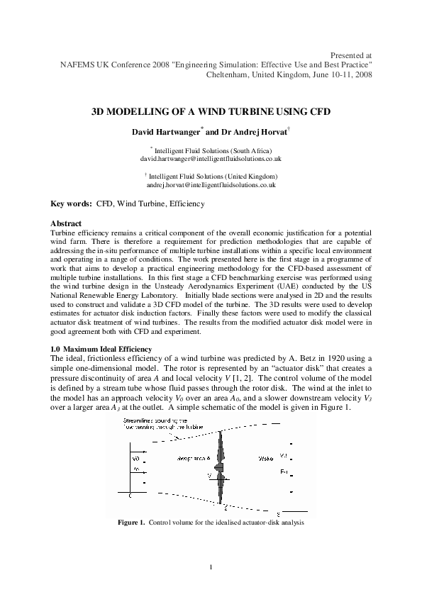 (PDF) 3D modelling of a wind turbine using CFD