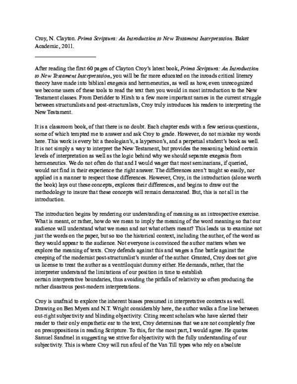 (PDF) Prima Scripture: An Introduction to the New Testament Interpretation