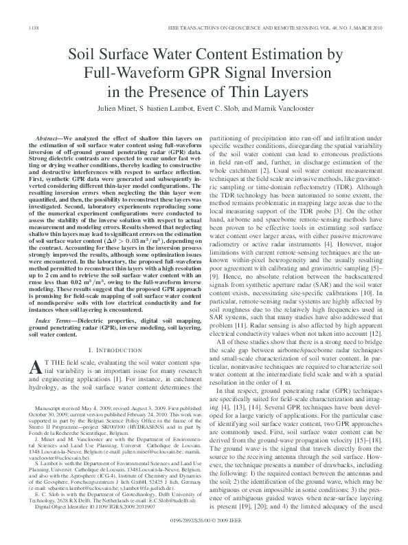 (PDF) Soil surface water content estimation by full-waveform GPR signal ...