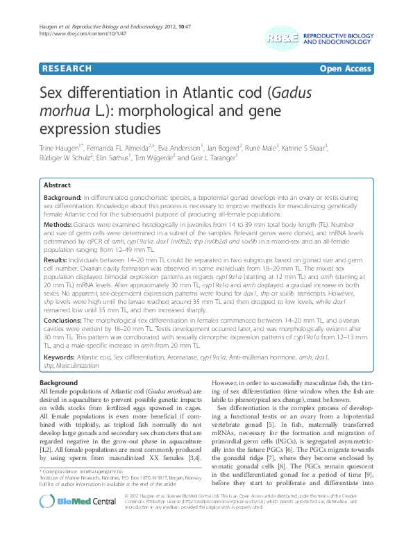 (PDF) Sex differentiation in Atlantic cod (Gadus morhua L ...