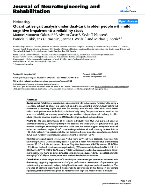 (PDF) Quantitative gait analysis under dual-task in older people with ...