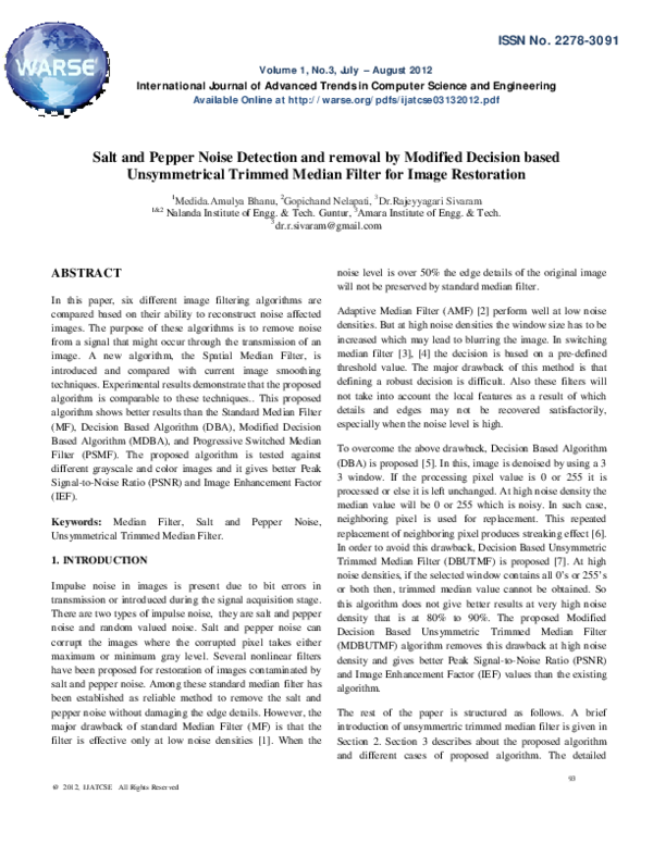 (PDF) Salt and Pepper Noise Detection and removal by Modified Decision ...