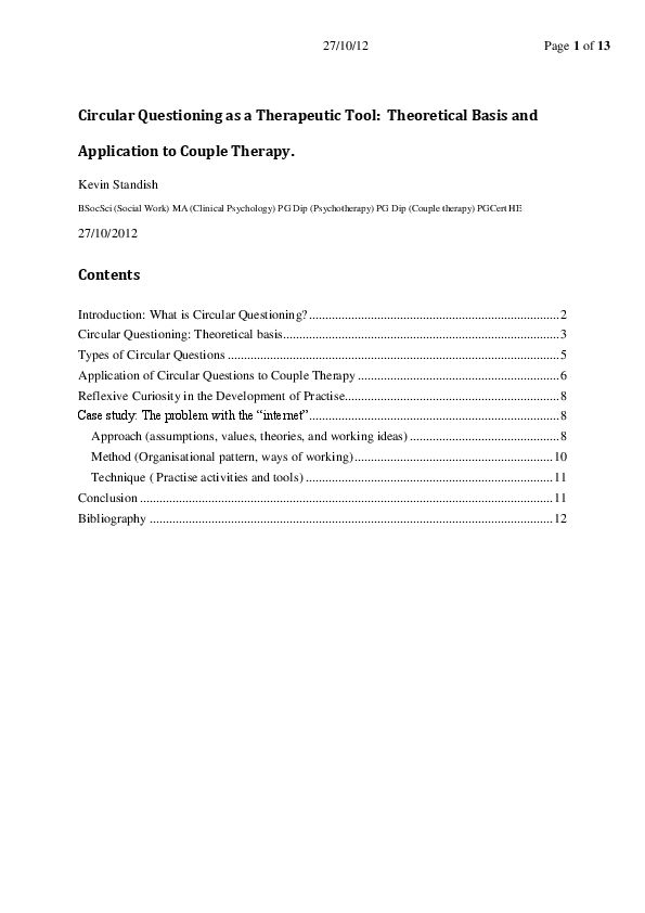 (PDF) Circular Questioning as a Therapeutic Tool Theoretical Basis and