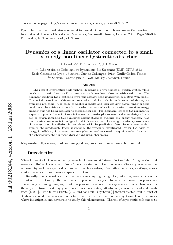 (PDF) Dynamics of a linear oscillator connected to a small strongly non ...