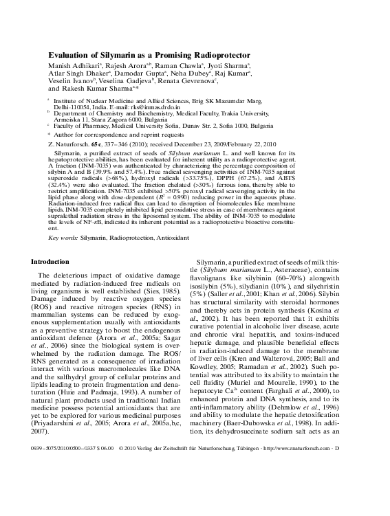 (PDF) Evaluation of silymarin as a promising radioprotector