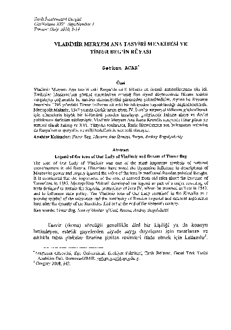 (PDF) Legend of the Icon of Our Lady of Vladimir and Dream of Timur Beg