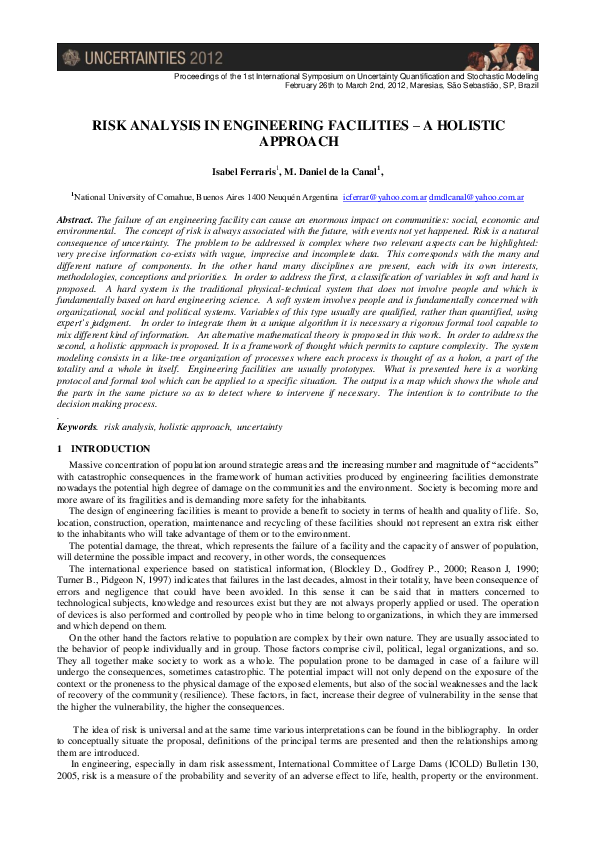 (PDF) RISK ANALYSIS IN ENGINEERING FACILITIES - A HOLISTIC APPROACH