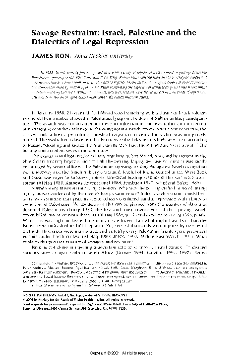 First page of “Savage Restraint: Israel, Palestine and the Dialectics of Legal Repression”