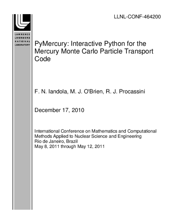 (PDF) PyMercury: Interactive Python for the Mercury Monte Carlo ...