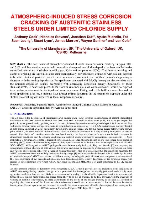 (PDF) Atmospheric-Induced Stress Corrosion Cracking of austenitic ...