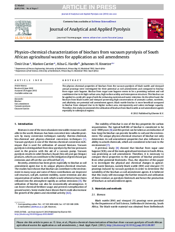 (PDF) Physico-chemical characterization of biochars from vacuum ...