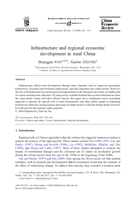(PDF) Infrastructure and regional economic development in rural China
