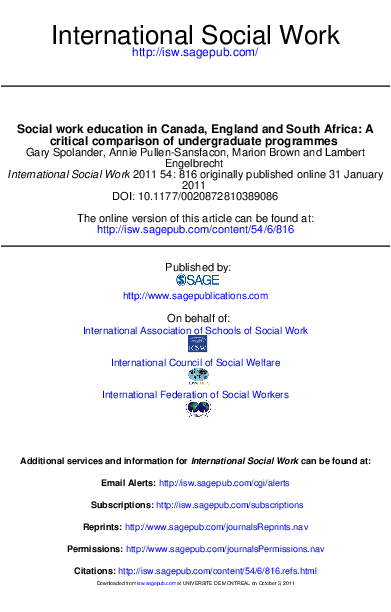 (PDF) Social Work Education in Canada, England and South Africa: A ...