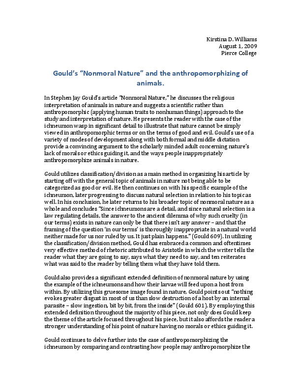 (PDF) Gould’s “Nonmoral Nature” and the anthropomorphizing of animals.