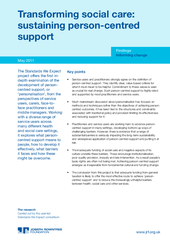 (PDF) Transforming social care: sustaining person centred support
