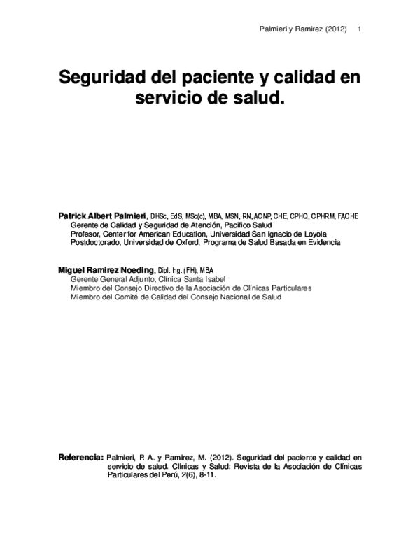 (PDF) Seguridad del paciente y calidad en servicio de salud
