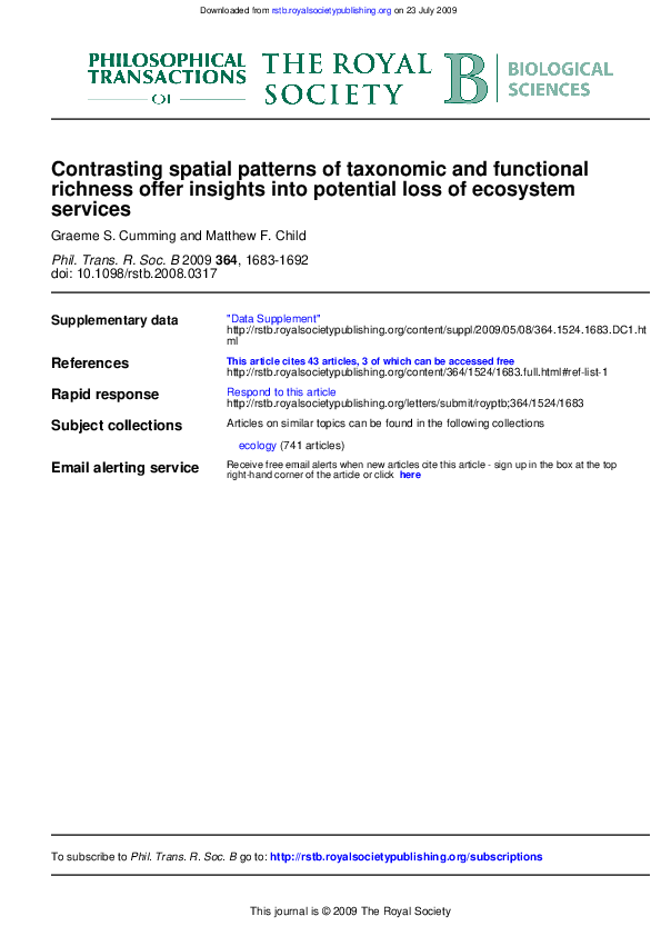 (PDF) Contrasting spatial patterns of taxonomic and functional richness ...