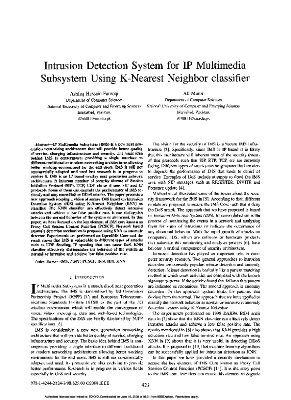 (PDF) Intrusion detection system for IP multimedia subsystem using K ...