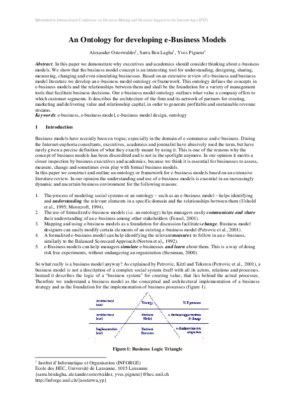 (PDF) An ontology for developing e-business models