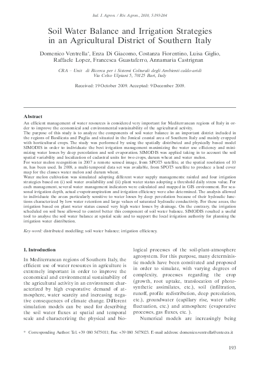 (PDF) Soil Water Balance and Irrigation Strategies in an Agricultural ...