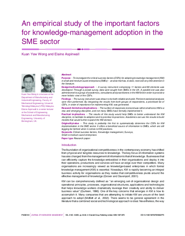 (PDF) An empirical study of the important factors for knowledge ...