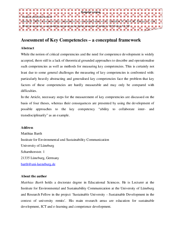 Assessment of key competencies – a conceptual framework