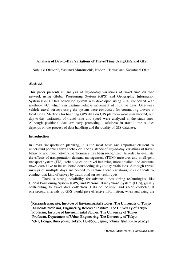 (PDF) Analysis of Day-to-Day Variations of Travel Time Using GPS and GIS