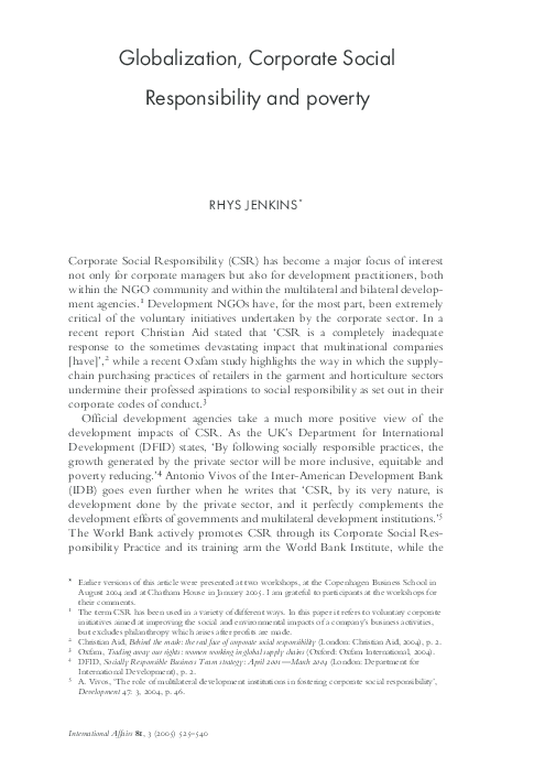 (PDF) Globalization, corporate social responsibility and poverty