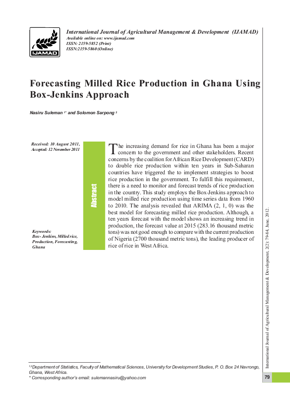 (PDF) Forecasting Milled Rice Production in Ghana Using Box-Jenkins ...