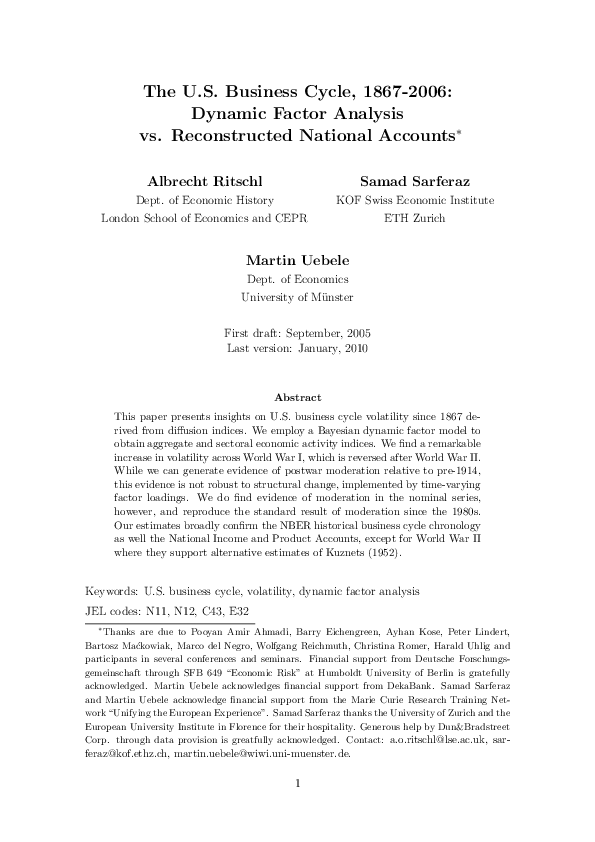 (PDF) The US business cycle, 1867-1995: dynamic factor analysis vs ...